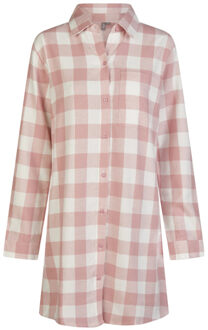 Dames pyjama nachthemd lang flanel geruit Roze