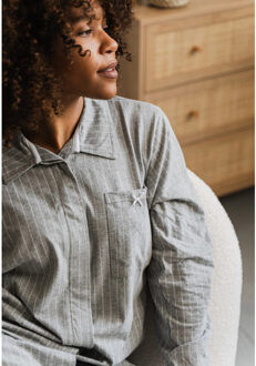 Dames pyjama nachthemd lange mouw gestreept - maat XL Grijs