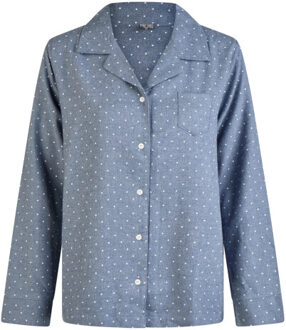 Dames pyjama set flanel lang met knoopsluiting gestipt - maat S Blauw