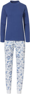Dames pyjama set interlock lange mouw + broek blauw / wit Print / Multi - XL