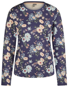 Dames pyjama set jersey katoen gebloemd blauw oranje Veelkleurig - XXL