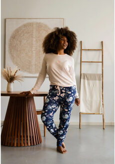 Dames pyjama set jersey katoen gebloemd oranje blauw Veelkleurig