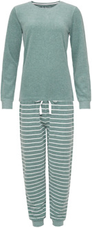 Dames pyjama set lang badstof effen Groen - M
