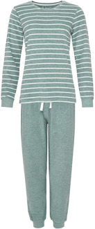 Dames pyjama set lang badstof gestreept Groen - M