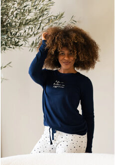 Dames pyjama set lang hartjes print - maat S Blauw