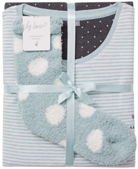 Dames pyjama set lang interlock gestreept mint / antraciet Groen - XXL