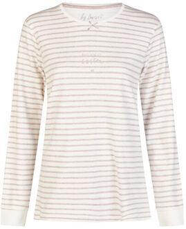 Dames pyjama set lang interlock wit/roze gestreept - maat S Veelkleurig