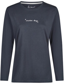 Dames pyjama set lang katoen donker/wit gestreept Blauw - XXL