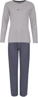 Dames pyjama set lang katoen grijs / donkerblauw gestreept Print / Multi - XL