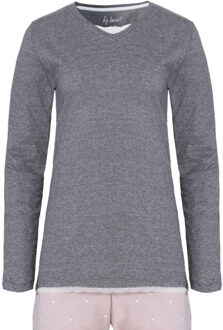 Dames pyjama set lang katoen grijs / roze - maat L Veelkleurig