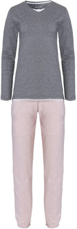 Dames pyjama set lang katoen grijs / roze Print / Multi - XL