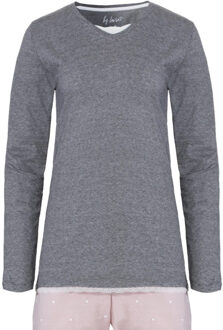 Dames pyjama set lang katoen grijs / roze Veelkleurig