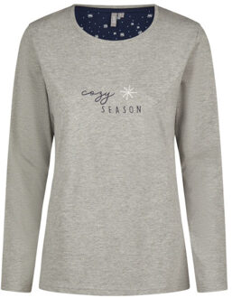 Dames pyjama set lang katoen grijs Veelkleurig