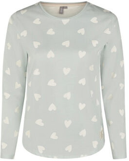 Dames pyjama set lang katoen mintgroen hartjes/beige gestreept Veelkleurig - XXL