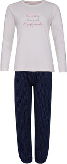Dames pyjama set lang katoen off white / donkerblauw gestipt - XL