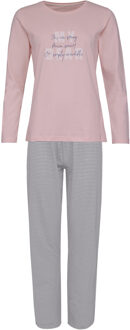 Dames pyjama set lang katoen roze / grijs gestreept Print / Multi