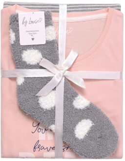 Dames pyjama set lang katoen roze / grijs gestreept Veelkleurig