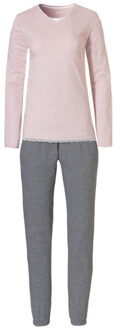 Dames pyjama set lang katoen roze / grijs Veelkleurig - XXL