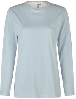 Dames pyjama set lang lichtblauw gestipt Ecru