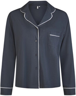 Dames pyjama set lang modal met knoopsluiting donker Blauw - XXL