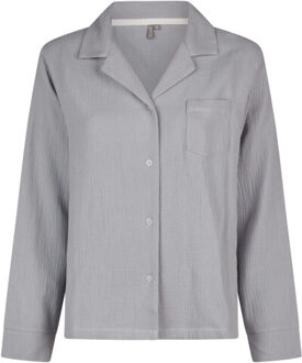 Dames pyjama set lang mousseline met knoopjes grijs/blauw - maat XL Veelkleurig