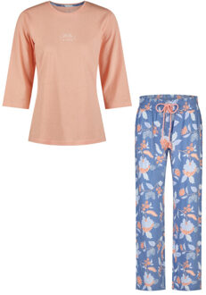Dames pyjama set lang oranje/blauw gebloemd Veelkleurig - M