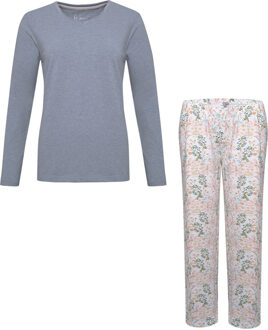 Dames pyjama set lange mouw katoen / flower print Grijs - XL