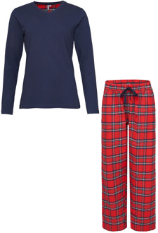 Dames pyjama set met flanellen pyjamabroek donker Blauw - XL