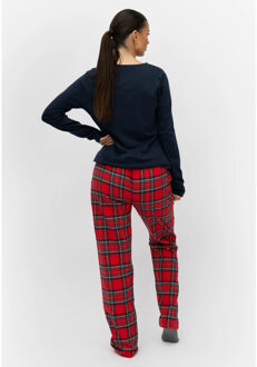 Dames pyjama set met flanellen pyjamabroek donker - maat XXL Blauw