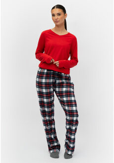 Dames pyjama set met flanellen pyjamabroek - maat XL Rood