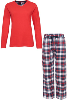 Dames pyjama set met flanellen pyjamabroek Rood - XL