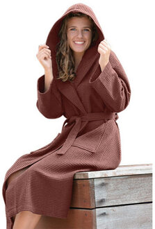 Dames robezz wafel ochtendjas met capuchon - maat S / M Roze