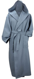 Dames robezz wafel ochtendjas met capuchon - maat XS Blauw