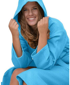 Dames robezz wafel ochtendjas met capuchon - maat XXL Blauw