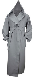 Dames robezz wafel ochtendjas met capuchon - maat XXXL Grijs