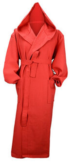 Dames robezz wafel ochtendjas met capuchon Rood - XS
