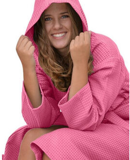 Dames robezz wafel ochtendjas met capuchon Roze - XXXL