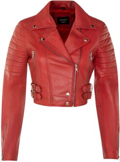 Dames rode cropped Brando leren bikerjack - Bellville Rood