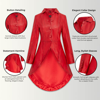 Dames rode gotische Victoriaanse leren jas tot op de lengte - Vantaa Rood - XS