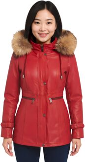 Dames rode leren parka met capuchon - Putian - maat Rood