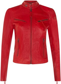 Dames rode slim-fit leren bikerjack - Maldon Rood - EU 46 / UK 18
