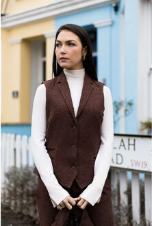 Dames roestbruin visgraat wollen tweed gilet met ruitjesmotief