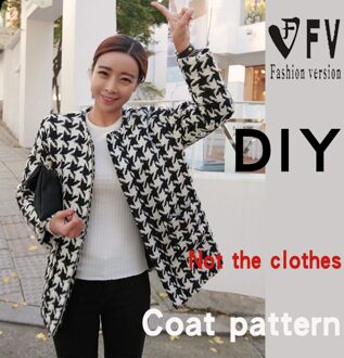 Dames Ronde Hals Lange Mouwen Rits Mid-Lengte Jas 1:1 Patroon Kledingstuk Naaien Tekening BFY-76 Size 5XL