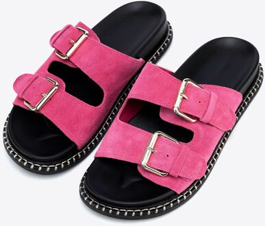 Dames Roze Suède Leren Slippers - maat