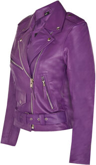 Dames rundleer bikerjack-Mansfield Paars - EU 40 / UK 12