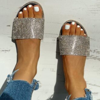 Dames Sandalen Bling Vrouwen Sandalen Kristal Romeinse Platte Slippers Casual Beach Indoor Outdoor Pure Kleur Schoenen # G2 Vrouwen 7