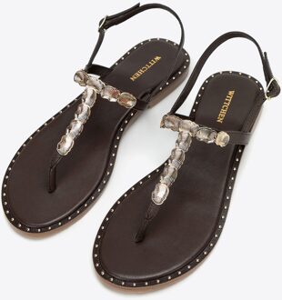 Dames sandalen van echt leer met versieringen, bruin