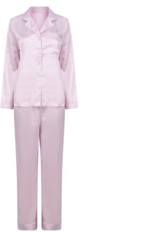 Dames satijnen lange pyjama set Roze - XL / XXL