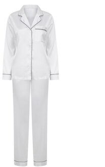 Dames satijnen lange pyjama set Wit - XS / S
