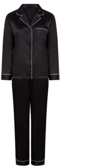 Dames satijnen lange pyjama set Zwart - XL / XXL